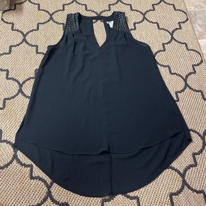 Esley Black Sleeveless Dressy Top Size Medium Gold Studded Flowy Blouse Chiffon
